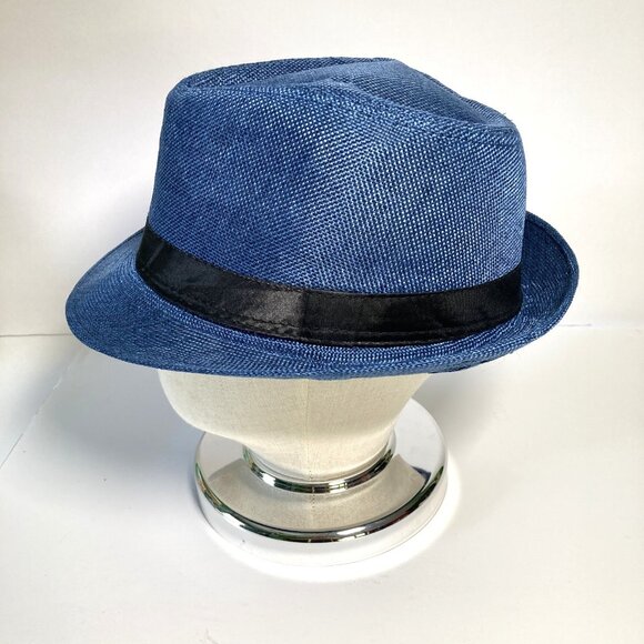 Fedora Trilby Hat, Blue, Textured Cotton Polyester Size 58 cm, 7 1/4, 22.83 in - Picture 3 of 7